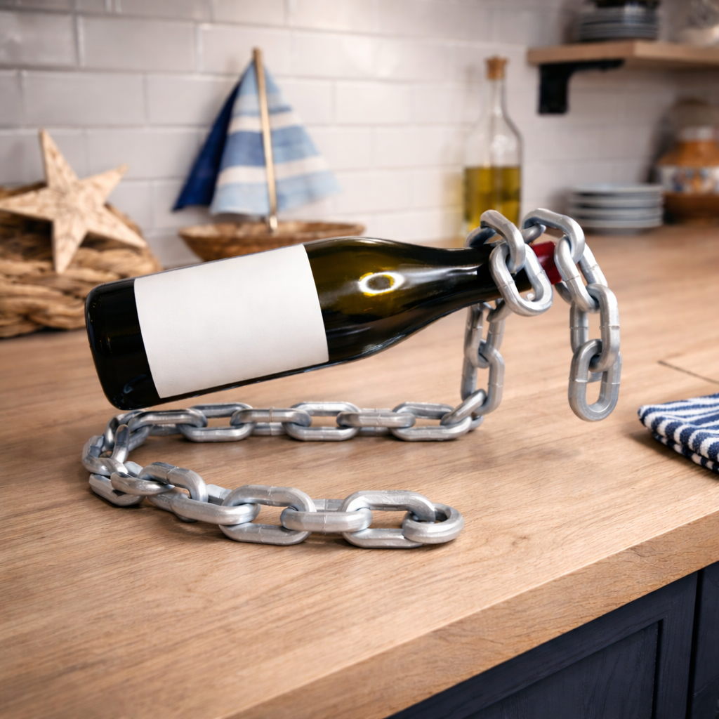 Porte-bouteille de vin sculptural en chaîne