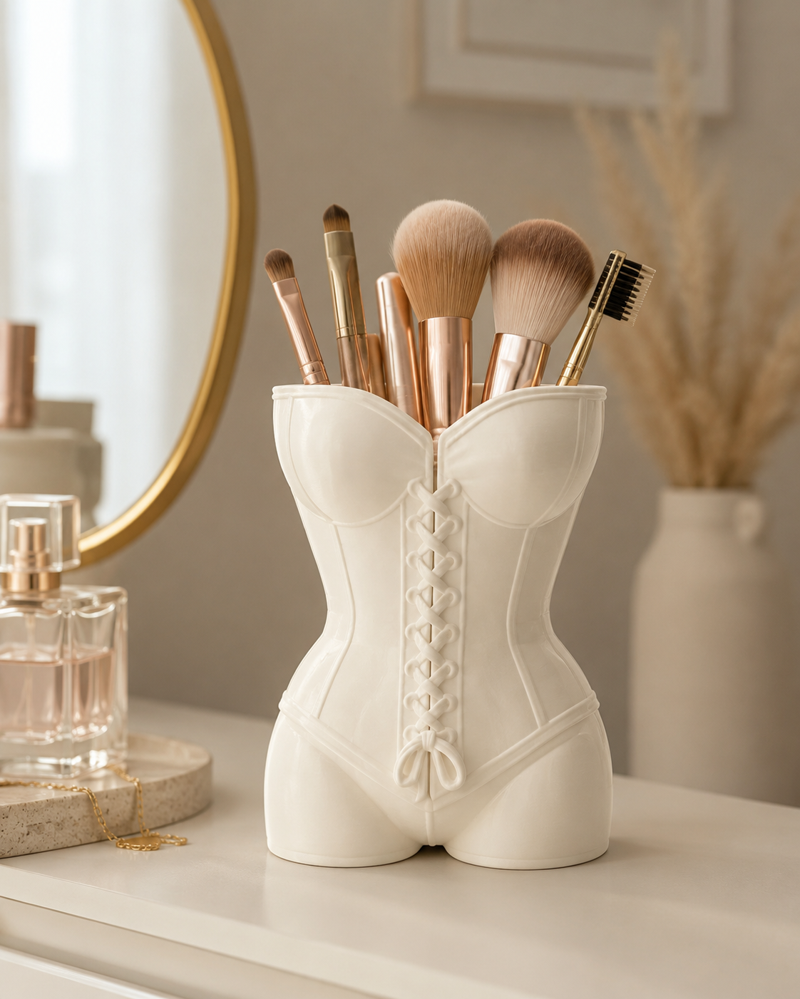 Pot à pinceaux de maquillage corset
