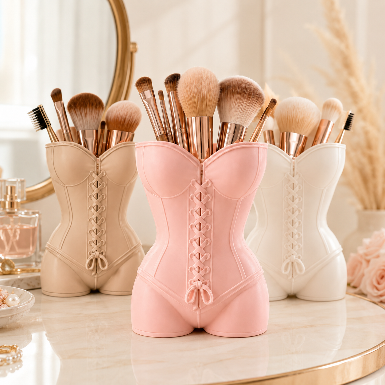 Pot à pinceaux de maquillage corset